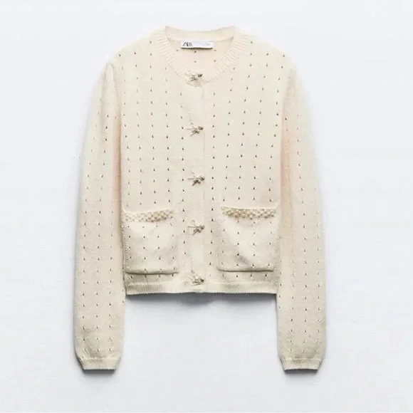 ZARA PEARL KNIT CARDIGAN SIZE M NWT - Picture 2 of 7